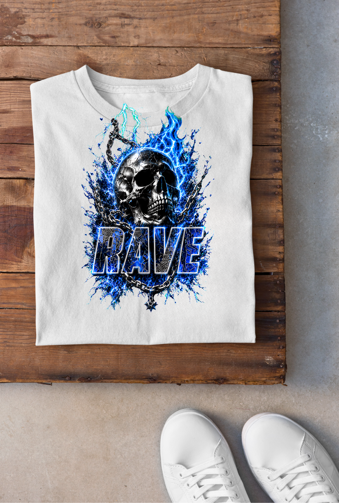 Skull Rave Backprint - Weiss